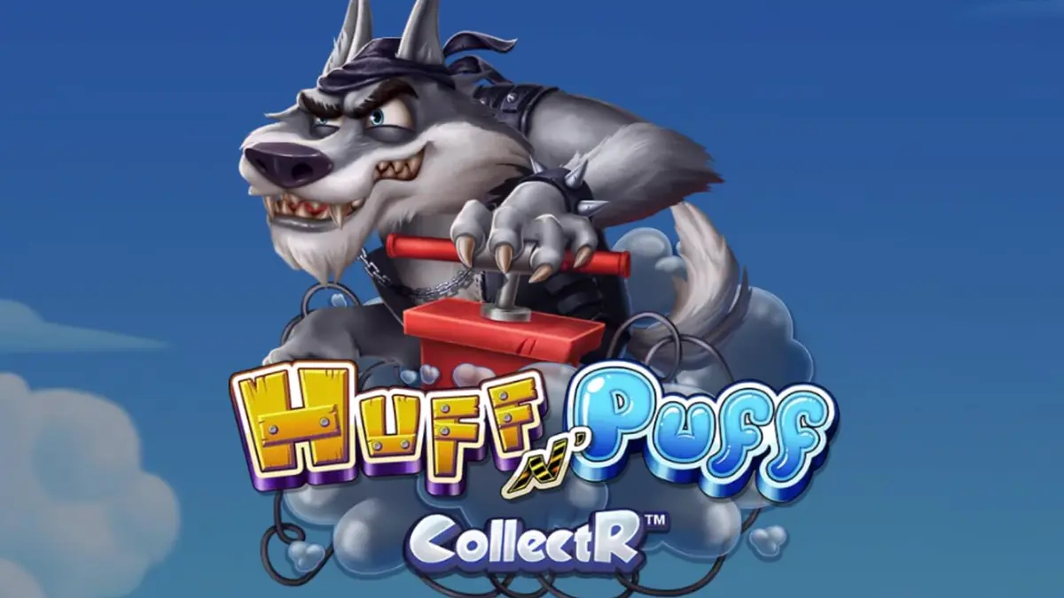 Tampilan visual slot Huff n Puff CollectR dengan tema babi konstruksi