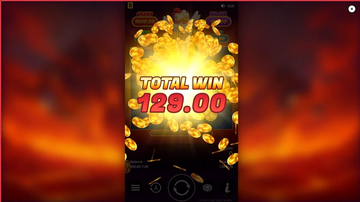 Tampilan antarmuka seluler slot Chicken Fire dengan desain grid 3x3 yang ringkas
