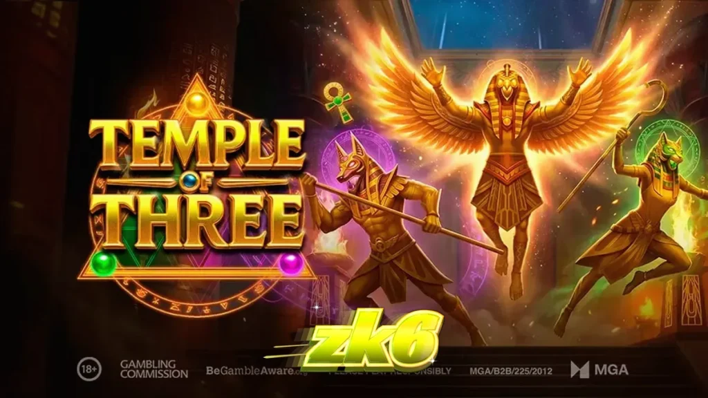 Tampilan visual slot Temple of Three dengan elemen dewa Mesir Kuno.