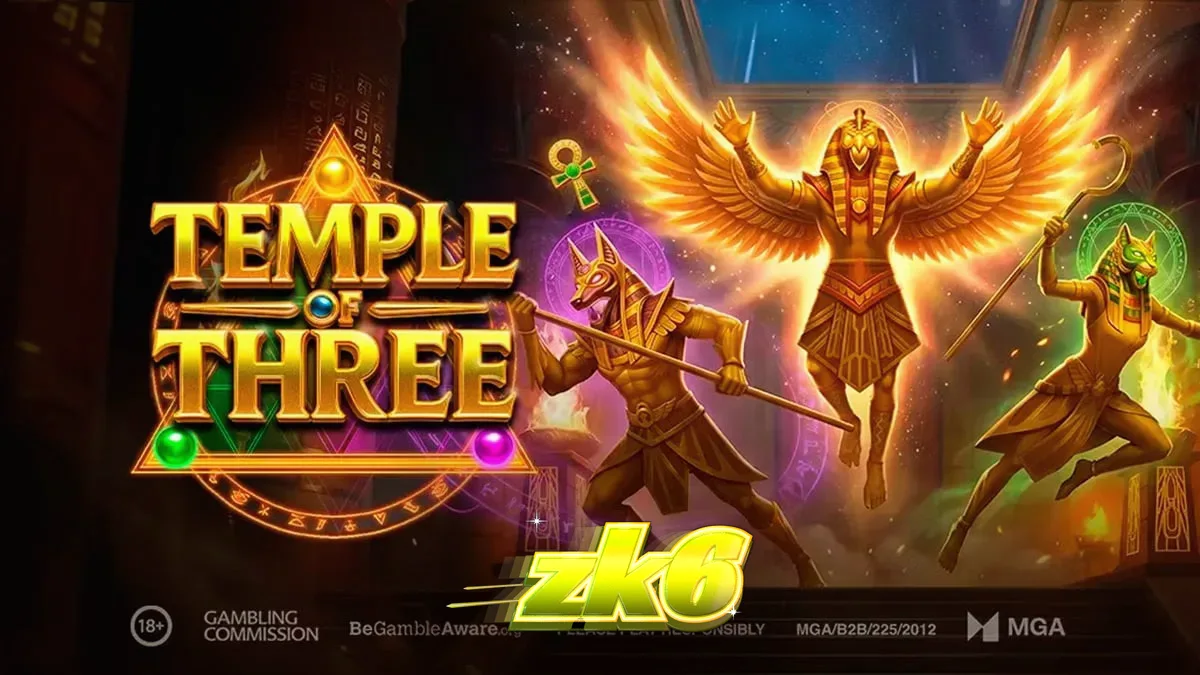 Tampilan visual slot Temple of Three dengan elemen dewa Mesir Kuno.